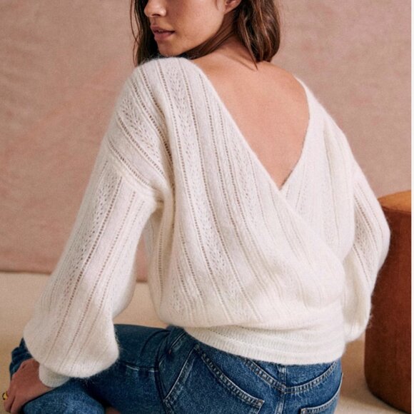 NWT Sezane Cristina Jumper Ecru Ivory Sweater French Wool Mohair V Neck - Picture 4 of 8